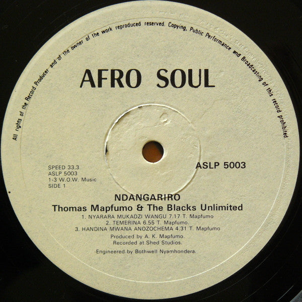Thomas Mapfumo And The Blacks Unlimited : Ndangariro (LP, Album)