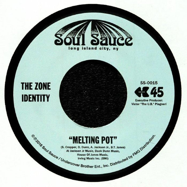The Zone Identity : Soul Food / Melting Pot (7", Single, RP, Blu)