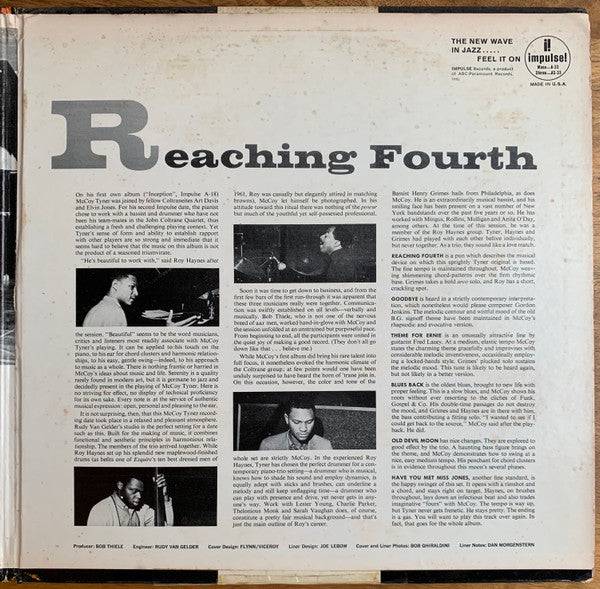 McCoy Tyner Trio With Roy Haynes And Henry Grimes : Reaching Fourth (LP, Album, RE, Gat)