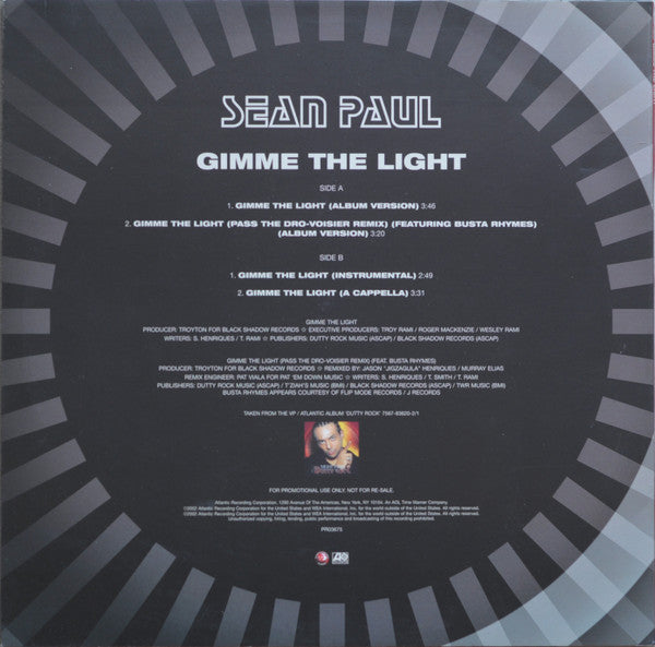 Sean Paul : Gimme The Light (12", Promo)