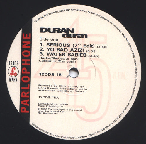 Duran Duran : Serious (12", S/Sided, Single, Etch, Ltd)