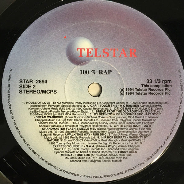 Various : 100% Rap (LP, Comp)