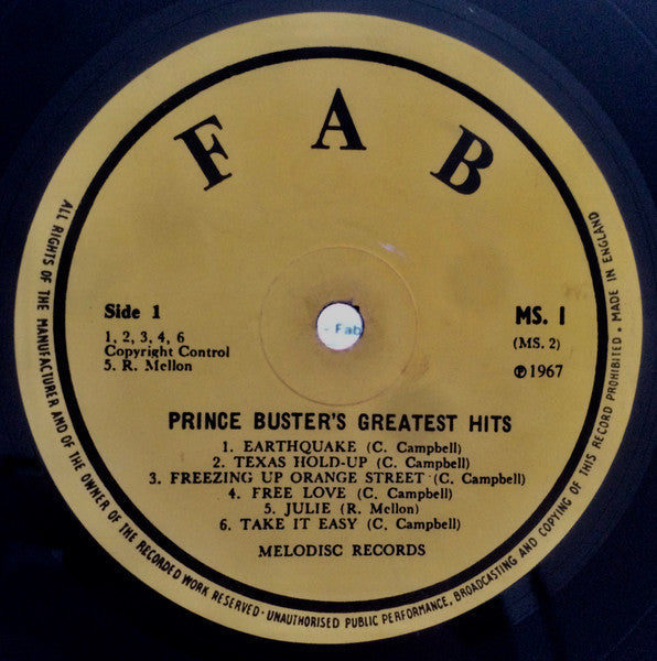 Prince Buster : Fabulous Greatest Hits (LP, Comp, RE)