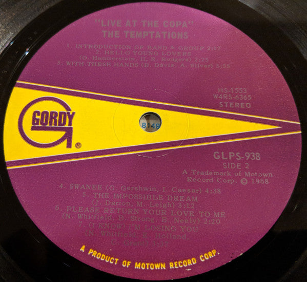 The Temptations : Live At The Copa (LP, Album)