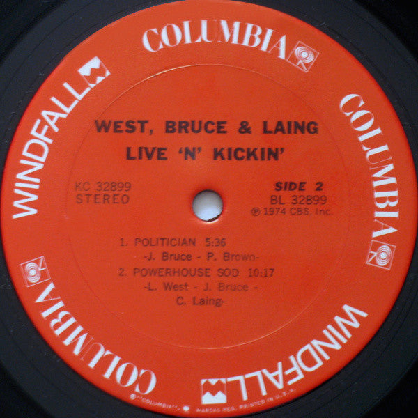 West, Bruce & Laing : Live 'N' Kickin' (LP, Album, Pit)