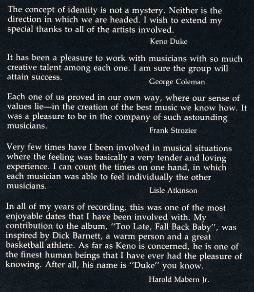 Keno Duke / Contemporaries* : Sense Of Values (LP, Album)