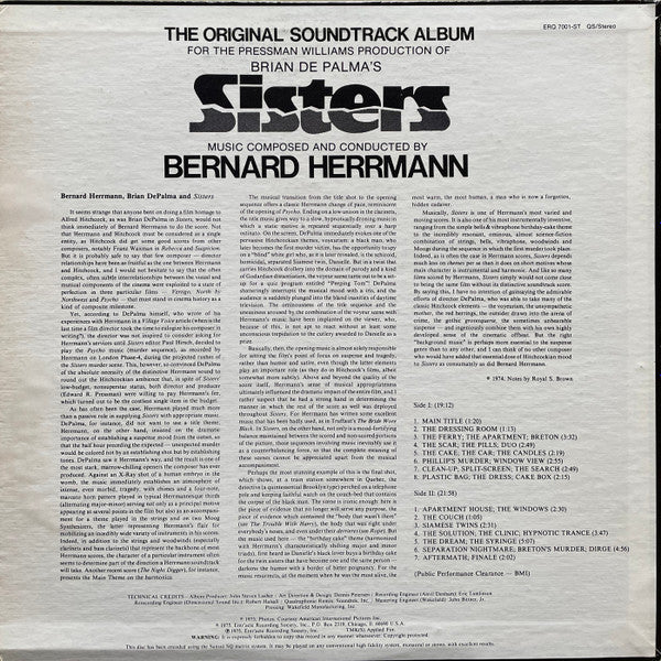 Bernard Herrmann : Sisters (Original Motion Picture Soundtrack) (LP, Album, Quad)