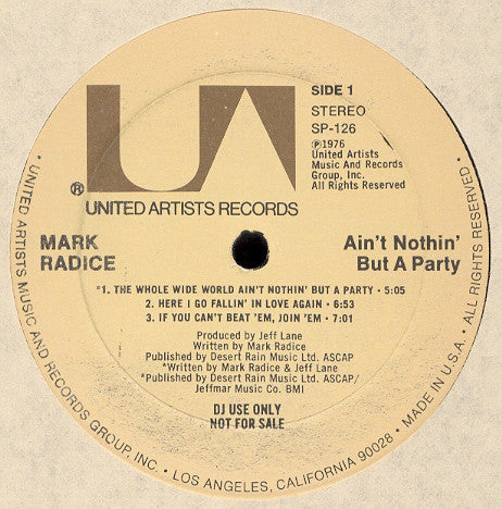 Mark Radice : Ain't Nothin' But A Party (LP, Album, Promo)