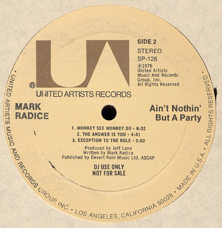 Mark Radice : Ain't Nothin' But A Party (LP, Album, Promo)