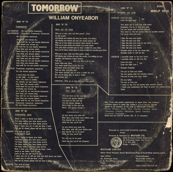 William Onyeabor : Tomorrow (LP, Album)