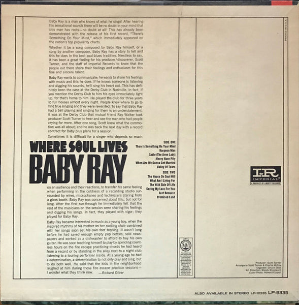 Baby Ray (2) : Where Soul Lives (LP, Album, Mono, Promo)