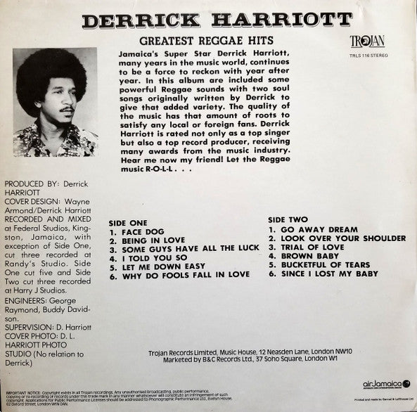 Derrick Harriott : Greatest Reggae Hits (LP, Album)