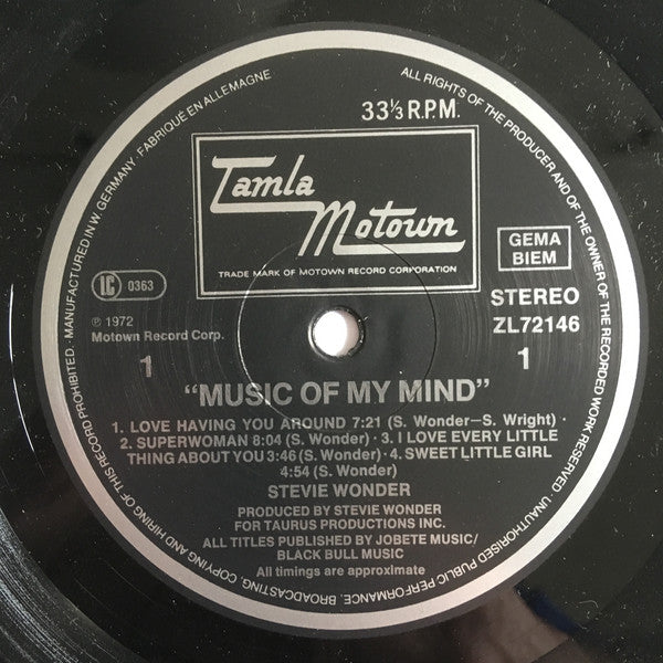 Stevie Wonder : Music Of My Mind (LP, Album, RE, Gat)