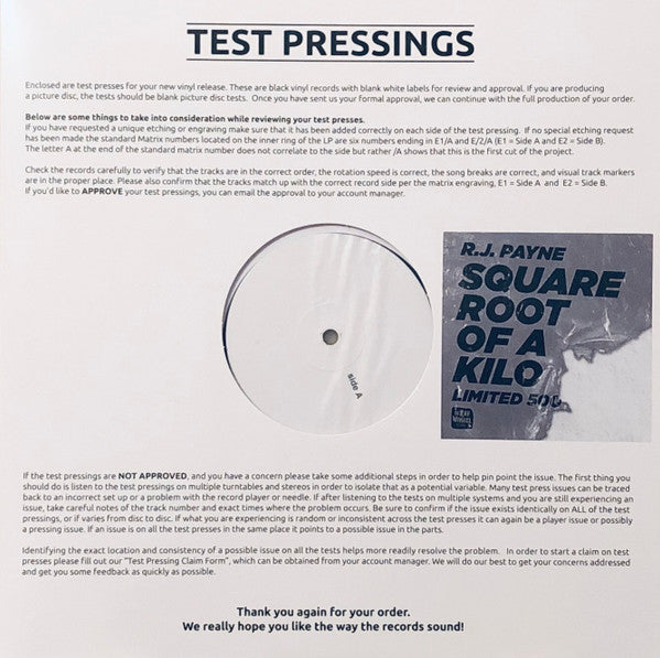 RJ Payne : The Square Root Of A Kilo (LP, Album, TP)
