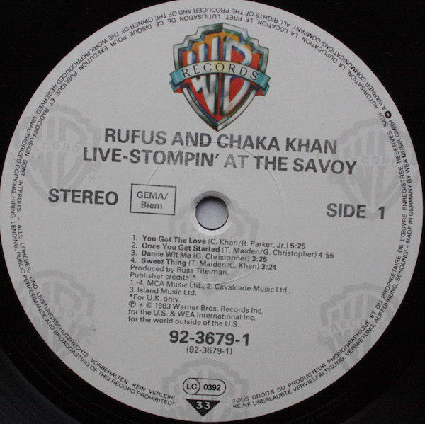 Rufus & Chaka Khan : Live - Stompin' At The Savoy (2xLP, Album, Gat)