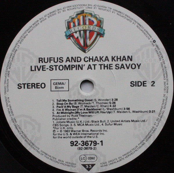 Rufus & Chaka Khan : Live - Stompin' At The Savoy (2xLP, Album, Gat)