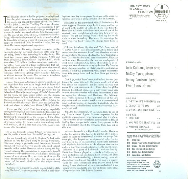 John Coltrane And Johnny Hartman : John Coltrane And Johnny Hartman (LP, Album, RE, Gat)