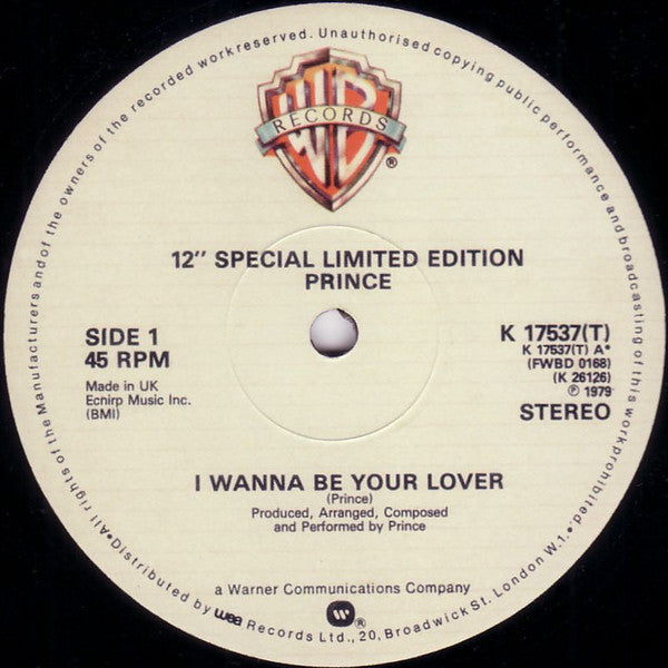 Prince : I Wanna Be Your Lover (12", Single, Ltd, RE)