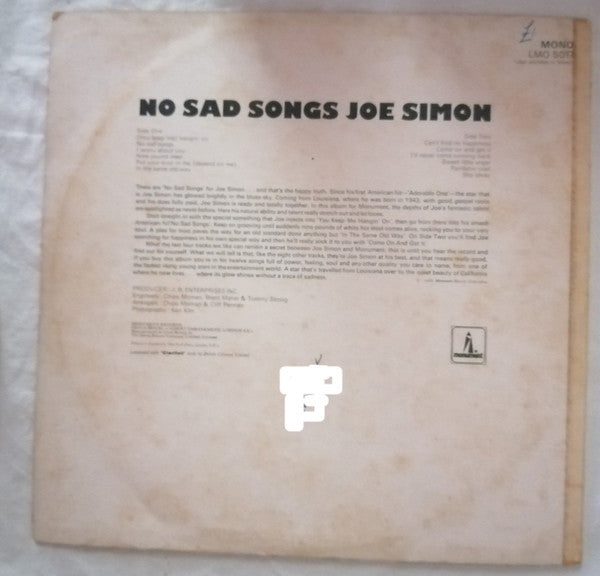 Joe Simon : No Sad Songs (LP, Mono,  )