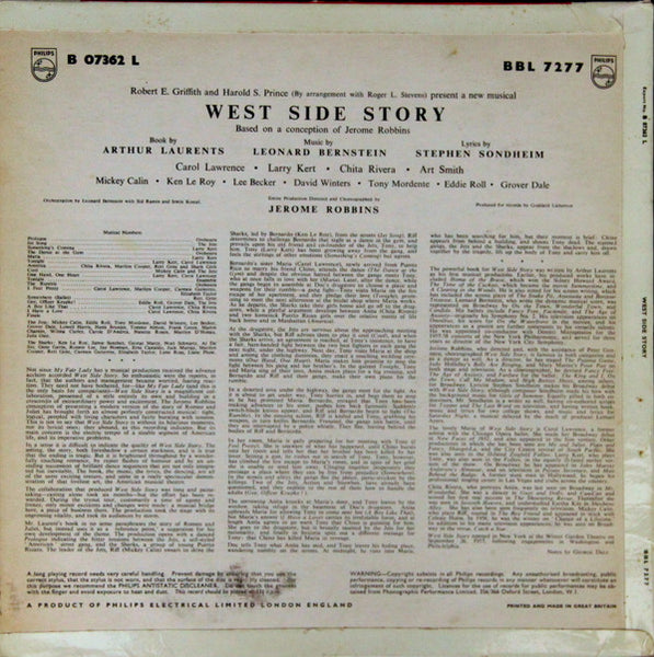 Leonard Bernstein, Stephen Sondheim, Carol Lawrence, Larry Kert, Chita Rivera, Arthur Gordon Smith : West Side Story (LP, Mono)