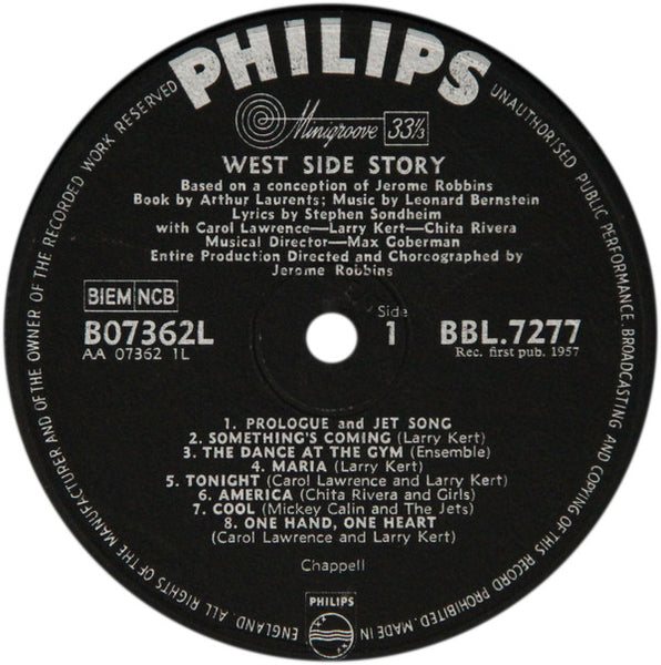 Leonard Bernstein, Stephen Sondheim, Carol Lawrence, Larry Kert, Chita Rivera, Arthur Gordon Smith : West Side Story (LP, Mono)