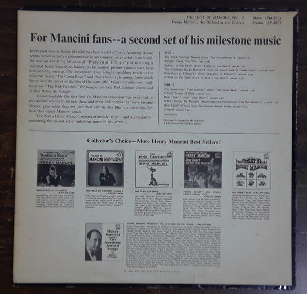 Henry Mancini And His Orchestra And Chorus : The Best Of Mancini Volume 2 (LP, Comp)