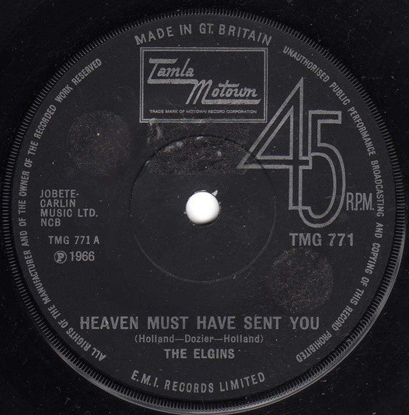 The Elgins : Heaven Must Have Sent You (7", Single, RE, Sol)