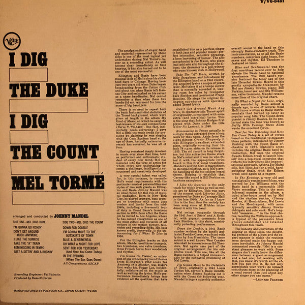 Mel Tormé : I Dig The Duke - I Dig The Count (LP, OBI)
