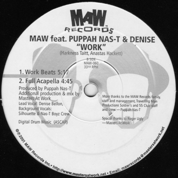 Masters At Work Feat. Puppah Nas-T & Denise Belfon : Work (12")