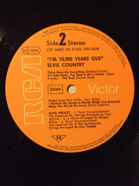 Elvis Presley : Elvis Country (I'm 10,000 Years Old) (LP, Album, RE)