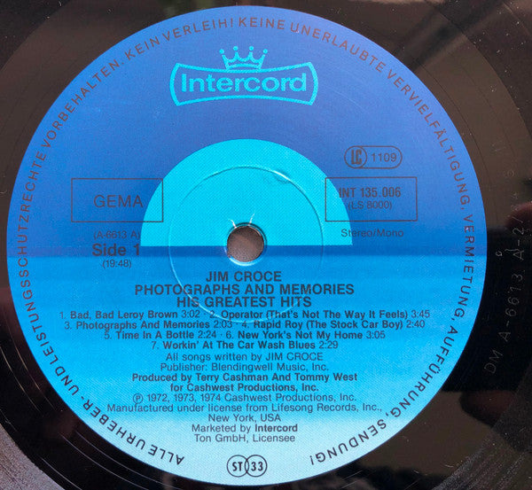 Jim Croce : Photographs & Memories: His Greatest Hits (LP, Comp, Mono, RE)