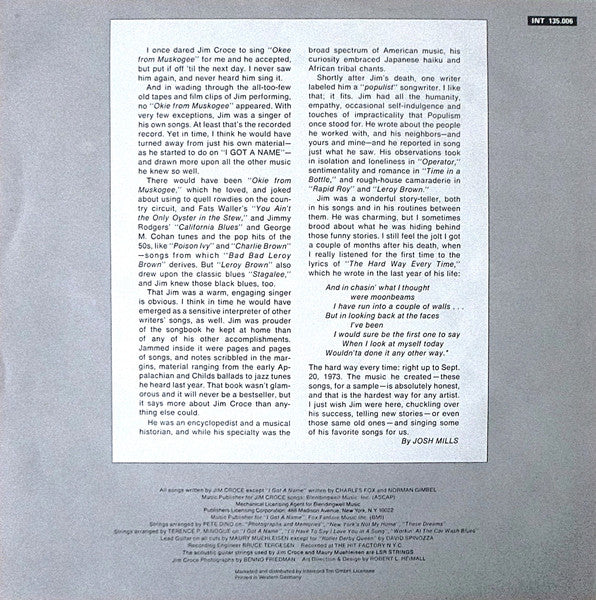 Jim Croce : Photographs & Memories: His Greatest Hits (LP, Comp, Mono, RE)