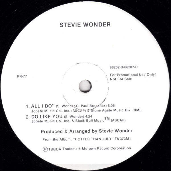 Stevie Wonder : I Ain't Gonna Stand For It / Did I Hear You Say You Love Me / All I Do / Do Like You (12", Promo)