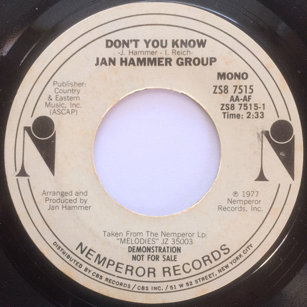 Jan Hammer Group : Don't You Know (7", Promo, Styrene)