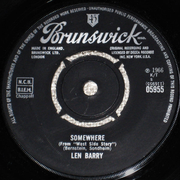 Len Barry : Somewhere / It's A Crying Shame  (7", Single)
