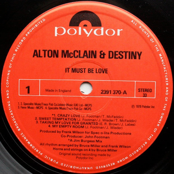 Alton McClain & Destiny : It Must Be Love (LP, Album)