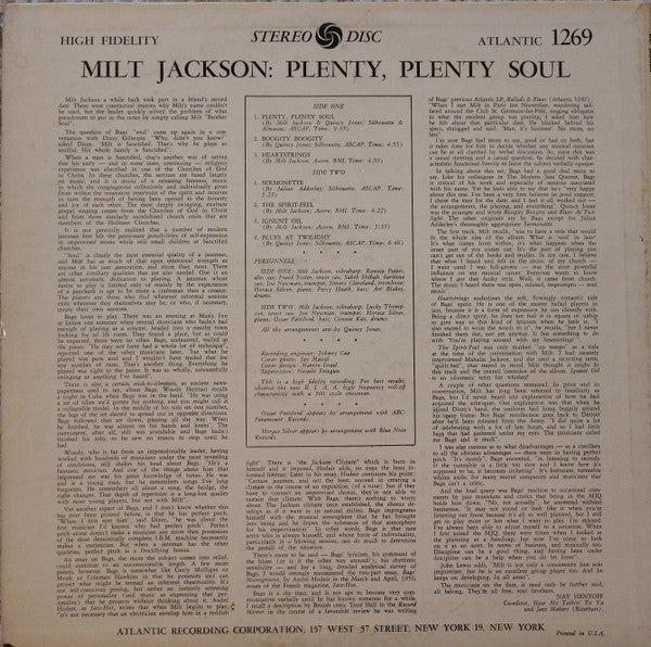 Milt Jackson : Plenty, Plenty Soul (LP, Album, Gre)