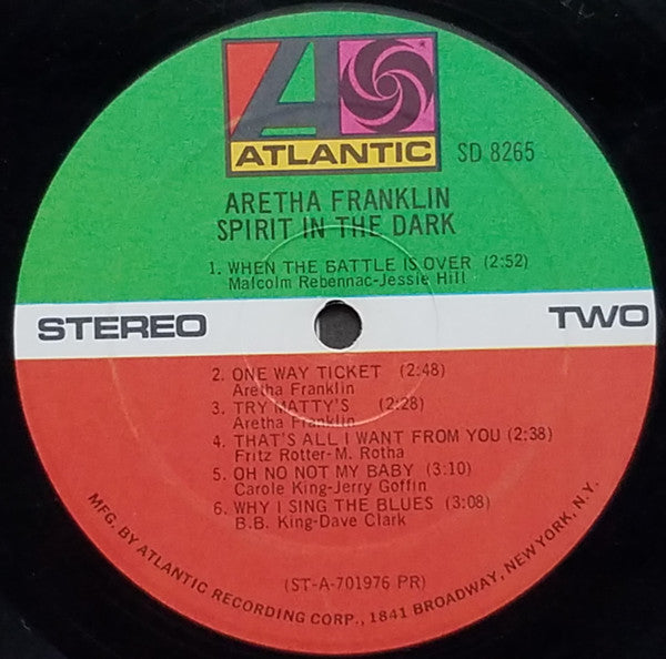 Aretha Franklin : Spirit In The Dark (LP, Album, PR)