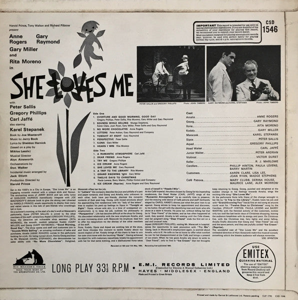 Jerry Bock, Sheldon Harnick - Anne Rogers, Gary Raymond, Gary Miller (2), Rita Moreno : She Loves Me  (LP)