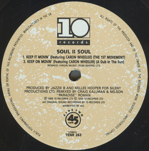 Soul II Soul Featuring Caron Wheeler : Keep On Movin Remix (12")