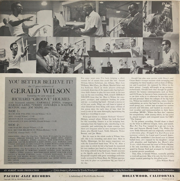 The 17 Piece Orchestra Of Gerald Wilson* : You Better Believe It! (LP, Album, Mono)