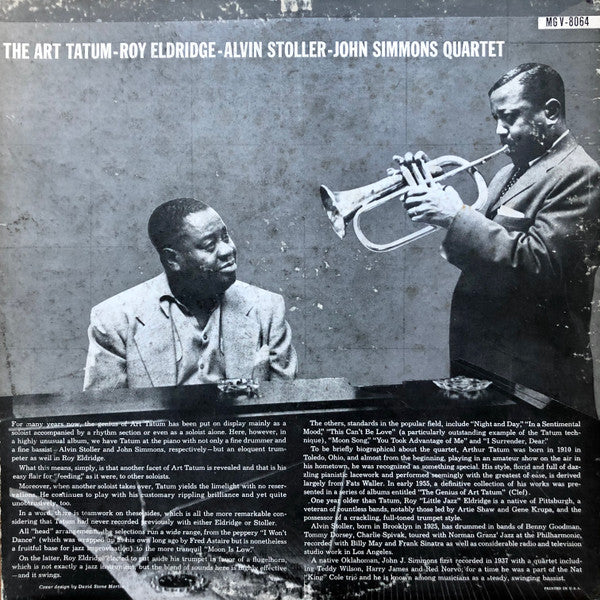 Roy Eldridge, Art Tatum, Alvin Stoller, John Simmons : The Art Tatum-Roy Eldridge-Alvin Stoller-John Simmons Quartet (LP, Album, Mono, RE)