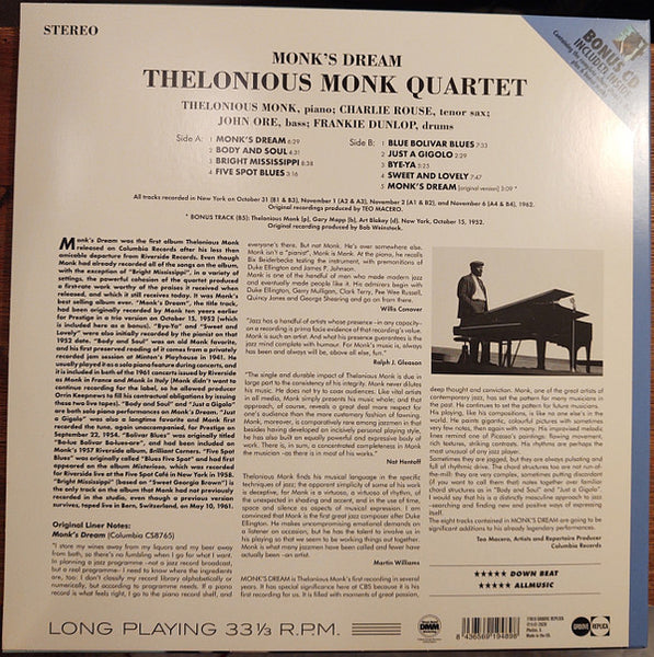 The Thelonious Monk Quartet : Monk's Dream (LP, Album, RE + CD, Album, RE)