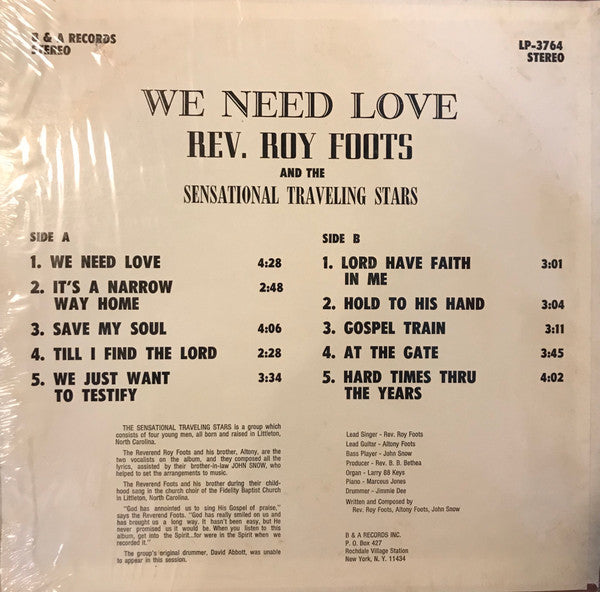 Rev. Roy Foots And The Sensational Traveling Stars : We Need Love (LP, Album)