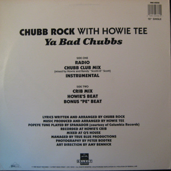 Chubb Rock With Howie Tee : Ya Bad Chubbs (12", Single)
