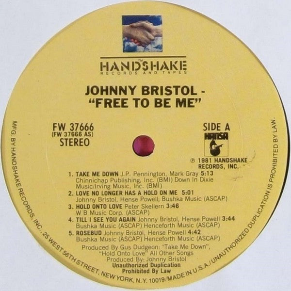 Johnny Bristol : Free To Be Me (LP, Album)