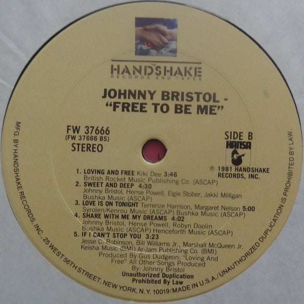 Johnny Bristol : Free To Be Me (LP, Album)