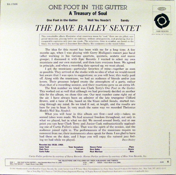 The Dave Bailey Sextet : One Foot In The Gutter: A Treasury Of Soul (LP, Album, RE, RM)