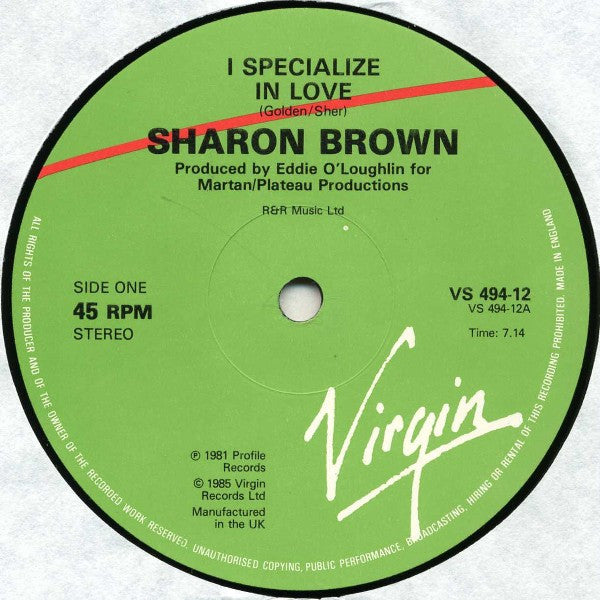 Sharon Brown : I Specialize In Love (12")