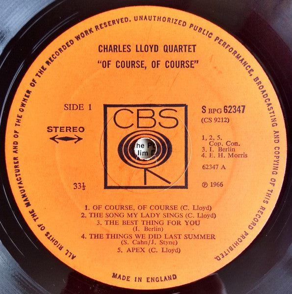 The Charles Lloyd Quartet : Of Course, Of Course (LP)